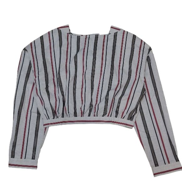 J.O.A. Los Angeles Long Sleeve Stripped Crop Top with Back Tie - NWT - Picture 5 of 11